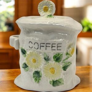 Rubens Originals 1968 Ceramic Coffee Canister Jar Daisy Flower Design Vintage